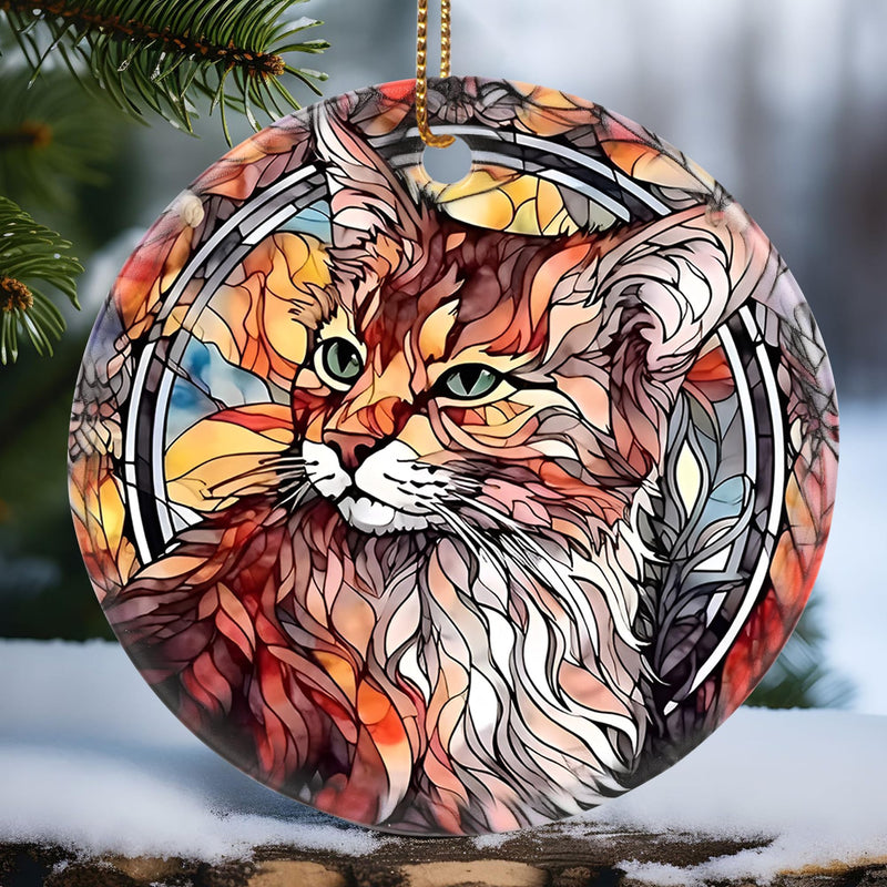 Touber Cat Ornament Christmas Ornament Christmas Decoration Holiday Present Idea Heirloom Keepsake Round Ceramic Gift Exchange Bauble Present Gift Idea Cat