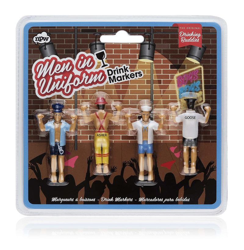 NPW Novelty Drink Glass Markers - Men in Uniform Set of 4