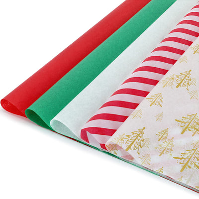 120 Sheets Christmas Tissue Paper for Gift Bags Christmas Wrapping Paper Bulk Assorted Design Gift Xmas Tissue Paper Red Green White Tissue Paper for Holiday Crafts (Gold Xmas Tree)