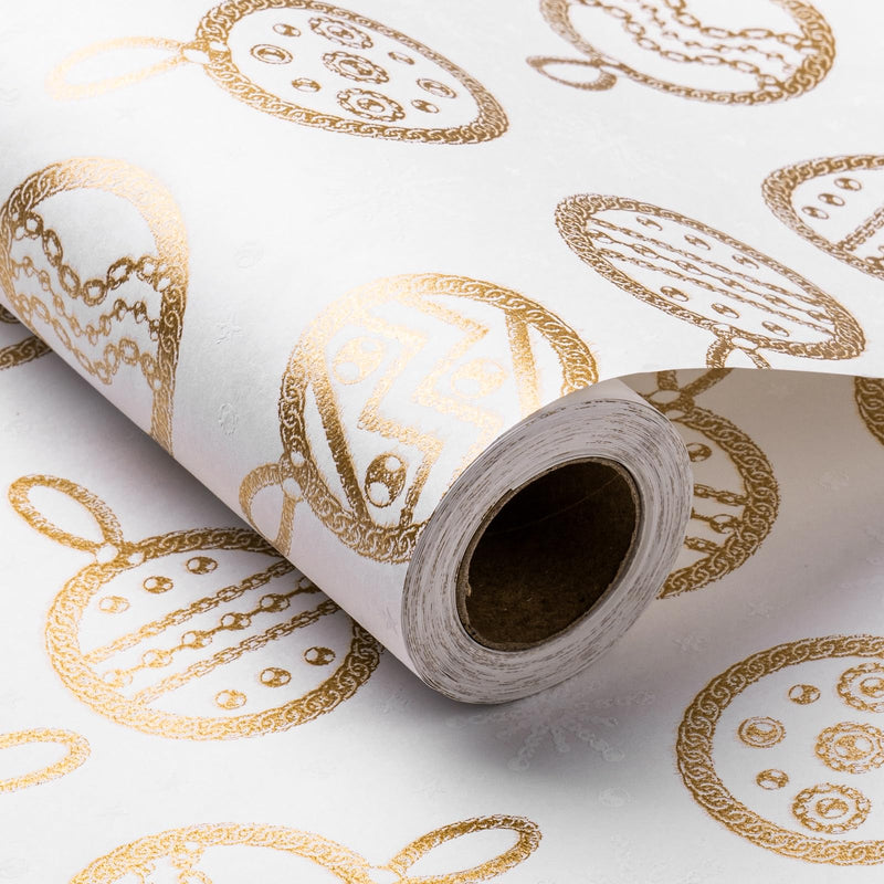 RUSPEPA Christmas Wrapping Paper Roll - Mini Roll - Gold Christmas Ball Pattern Great for Christmas Holiday Party and More - 17 Inches X 32.8 Feet
