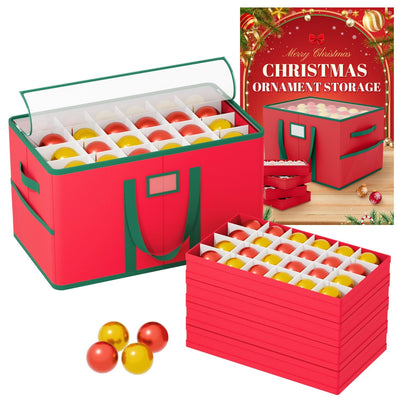 96-Compartment Christmas Ornament Storage Box – Red