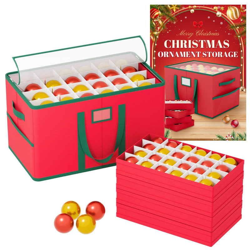 GSQQTE Christmas Ornament Storage Container Top Clear Premium Christmas Box Red Modern Christmas Ornament Storage Container for Holiday Ornaments for Fits 96 Holiday Decorations