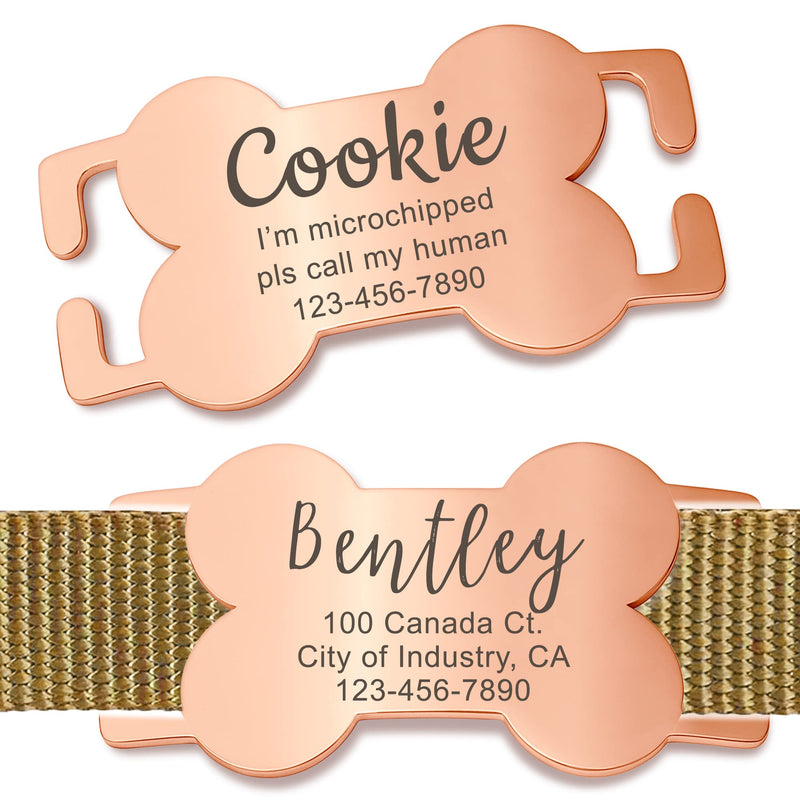 Slide-On Silent Pet ID Tag | Personalized Engraved Stainless Steel Dog & Cat Collar Tag – S/M/L/XL