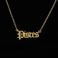 12 Zodiac Stainless Steel Pendant Necklace with Gold Chain