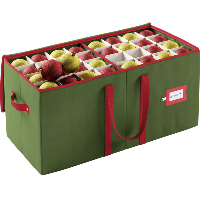 URBUNDY Christmas Ornament Storage Box Green Fits 128 Ornaments - Christmas Storage Ornament Organizer Storage Box - Ornament Compartment Storage Box With Dividers & Handles - Box For Christmas