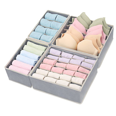 4-Piece Foldable Drawer Organizer Set – Gray