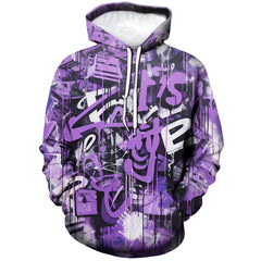Srcnhim Mens Novelty Hip-hop Graffiti Cool Graphic Hoodies Hooded Colorful Totem Sweatshirts PulloverPurple2XL