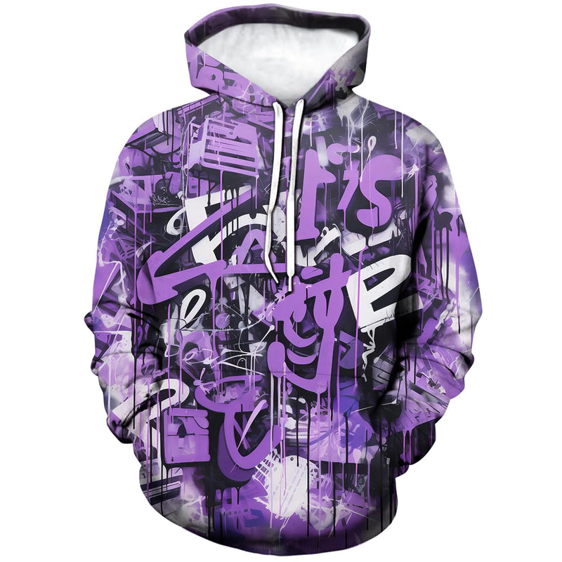 Srcnhim Mens Novelty Hip-hop Graffiti Cool Graphic Hoodies Hooded Colorful Totem Sweatshirts PulloverPurple2XL
