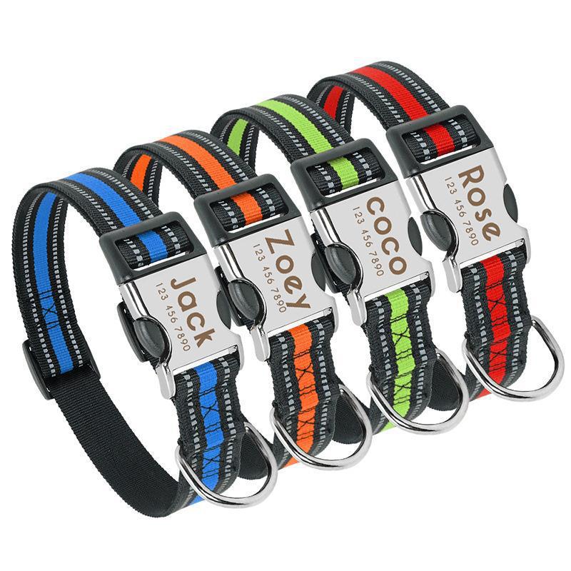Reflective Dog Collar with Engraving | Personalized Safety Collar for Dogs – Multiple Styles & Sizes