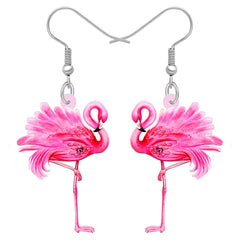 BONSNY Dangle Cute Pink Flamingo Earrings Birds Novelty Hypoallergenic Jewelry For Women Gifts (Red)