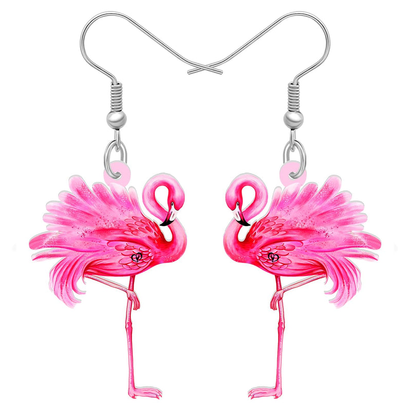 BONSNY Dangle Cute Pink Flamingo Earrings Birds Novelty Hypoallergenic Jewelry For Women Gifts (Red)