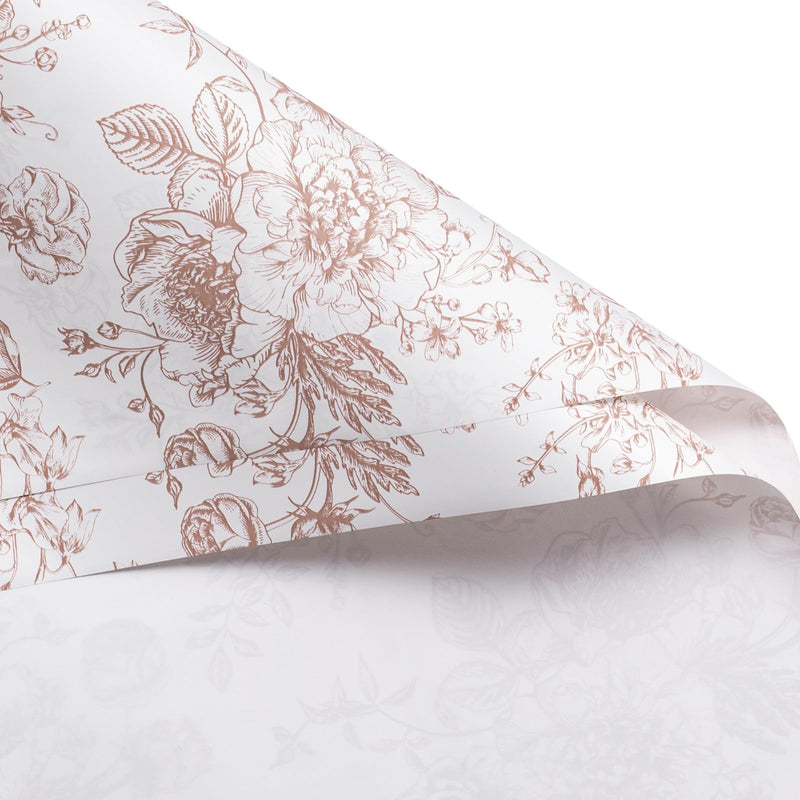 WRAPAHOLIC 20 Sheets Flower Wrapping Paper - 22.4 x 22.4 inch Coffee Vintage Floral Printed Water-Resistant Floral Bouquet Wrapping Paper Florist Supplies Packaging Paper for Wedding Birthday Gift