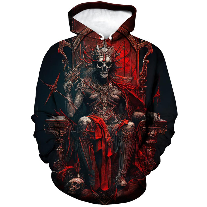 Srcnhim Mens Novelty Skull Print Hoodie Sweatshirt Pullover with PocketRedS