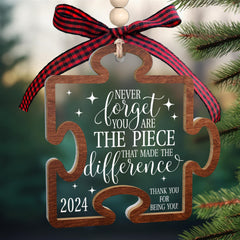 Never Forget You are The Piece That Made The Difference Ornament - Thank You Gifts for Women Boss Coworkers Teacher Friends - Thank You Christmas Ornament - Wood and Acrylic Puzzle Ornament