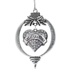 Inspired Silver - Great Grandma - Silver Christmas Ornament - Pave Heart Charm Christmas Tree Ornament with Cubic Zirconia - Holiday Hanging Decoration
