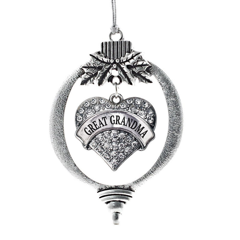 Inspired Silver - Great Grandma - Silver Christmas Ornament - Pave Heart Charm Christmas Tree Ornament with Cubic Zirconia - Holiday Hanging Decoration