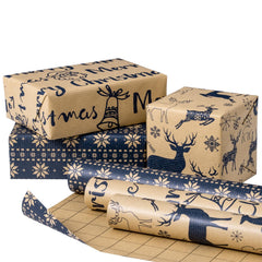 RUSPEPA Christmas Wrapping Paper Rolls - Mini Roll - 17 inches x 10 feet per Roll Total of 3 Rolls - Reindeer and Snowflake