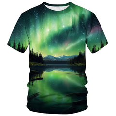 LAOLIUSN Colorful Aurora Borealis T Shirt Novelty Starry Night Theme Tee ShirtGreenM