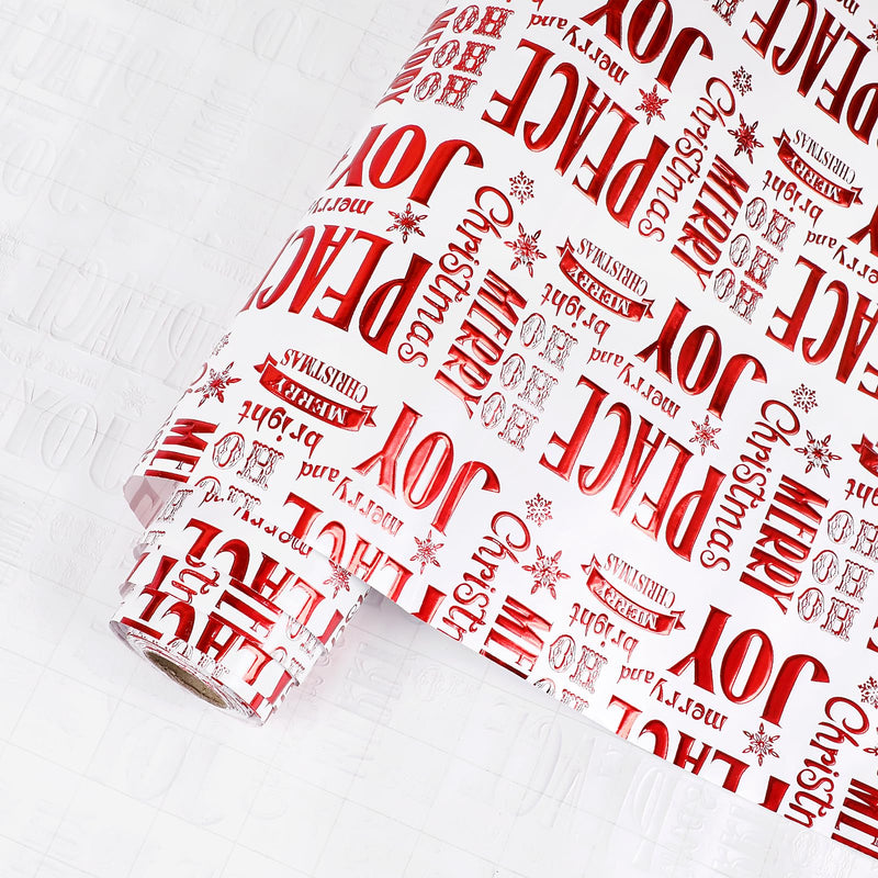 KIMOBER Christmas Wrapping Paper Roll17in × 33 Feet 3D Embossed Foil Paper with Cut Lines on Reverse(Embossed Style)