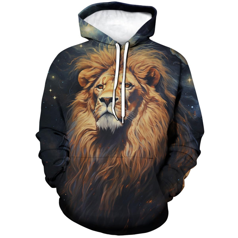 TiwBski Lion Pattern Hoodie for Men Novelty Animal Print Sweatshirt Hooded PulloverBrownM