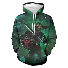 CHLOBLOM Link Hoodie Cosplay Costume Hooded Novelty Pullover Sweatshirt (XX-Large Green)