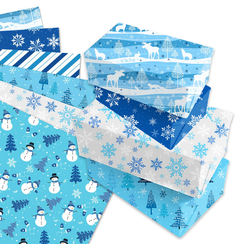 Christmas Wrapping Paper 12 Sheets6 Types Snowflake Wrapping Paper Blue and White Wrapping Paper Winter Gift Wrap Gift Decoration Gift Decorative Paper Holiday DIY Crafts Gift Wrapping(20x27 Inch)