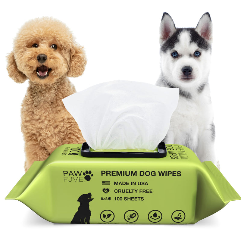 Pawfume Dog & Cat Wipes 100 Count – Hypoallergenic Grooming Wipes for Eyes, Face, Paws & Butt