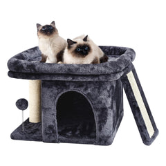 Modern Cat Tree with Scratching Post, Condo & Spring Ball