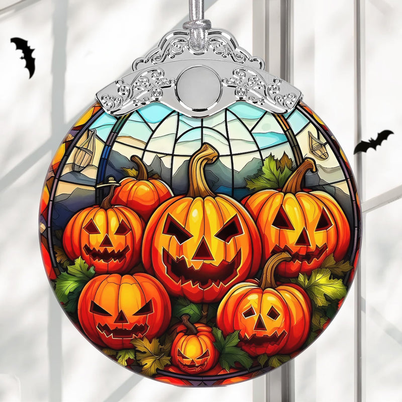 Pumpkin Family Glass Ornament