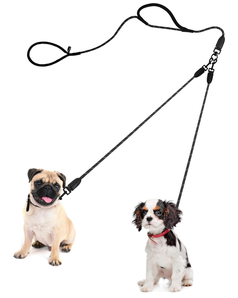 PetBonus Rope Double Dog Leash No Tangle Dual Dog Leash Reflective Walking Training Lead with Two Comfortable Padded Handles 2 Dog Leash Coupler for Small Medium Dogs (1/3