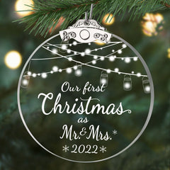 Our First Christmas as Mr and Mrs Ornament with Gift Box Bridal Shower Gifts Crystal First Christmas Married Ornaments Wedding Gifts for Couple Newlywed Christmas Tree Decor