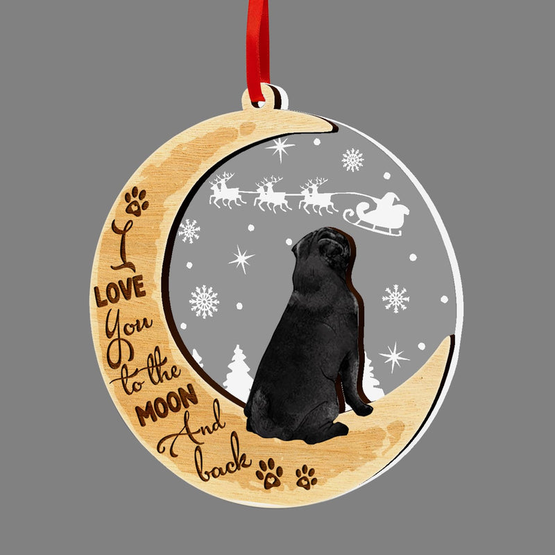 GOSBLUE Black Pug Dog Ornaments Christmas Tree Pug 2 Layer Wood & Acrylic Ornament Christmas Decoration 2024 for Pug Lovers Dog Mom Dog Dad Pet Lovers