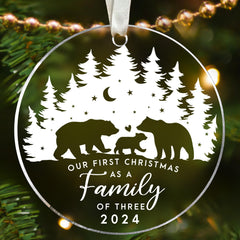 Family Christmas Ornaments 2024 - New Mom and Dad Gifts First Time 2024 - Our First Christmas as a Family of 3 Ornament - Baby First Christmas Ornament - Acrylic 1st Xmas Tree Family Ornament 2024