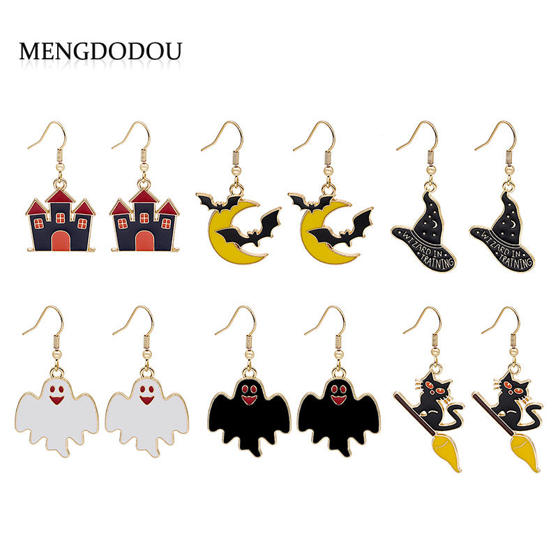 Halloween Novelty Cartoon Bat Cat Earrings for Women