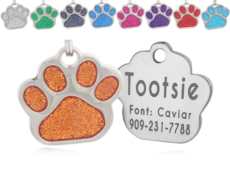 Glitter Paw Pet ID Tag | Personalized Custom Engraved Dog & Cat Tag – Easy to Read