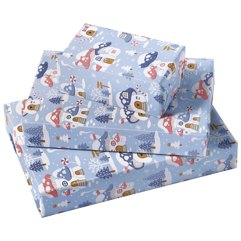 RUSPEPA Christmas Wrapping Paper Roll - Mini Roll - Christmas Mushroom House Pattern Great for Christmas Holiday and Party - 17 Inches X 32.8 Feet