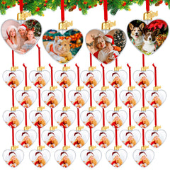 Gushu 48 Pcs Photo Ornament Ball Christmas Picture Frame Ornament Plastic Hanging Christmas DIY Personalized Photo Ornaments and Baubles for Holiday Decor Xmas Tree Ornaments (Heart)