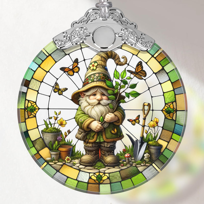 Gnome Stained Glass Ornament Christmas Ornaments Christmas Tree Decorations Gnome Christmas Decor Gnome Ornaments for Christmas Tree Holiday Presents Gift Exchange Ideas - Charming Gnome