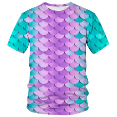 WHNBCW Novelty Fish Scale T Shirt Funny Striped Graphic Tee ShirtPinkM