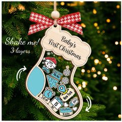 Zikako Babys First Christmas Ornament 2024 - Personalized First Christmas Ornament Shaker Baby Ornaments 5.5x4.5x0.27 Wooden & Acrylic Christmas Stockings Babies 1st Christmas Newborn Gifts