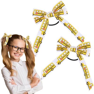 Back To School Hair Ties Teacher Outfits Bow Elastic Hair Bands School Bus Rubber Bands for Girls Kids Toddler Ponytail Holders First Day of School Hair Accessories