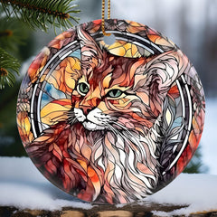 Touber Cat Ornament Christmas Ornament Christmas Decoration Holiday Present Idea Heirloom Keepsake Round Ceramic Gift Exchange Bauble Present Gift Idea Cat