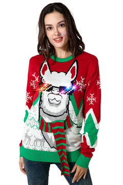 Unisex Womens Ugly Christmas Sweater Funny Novelty Knit Pullover with Classic Fairisle Pattern Llama M