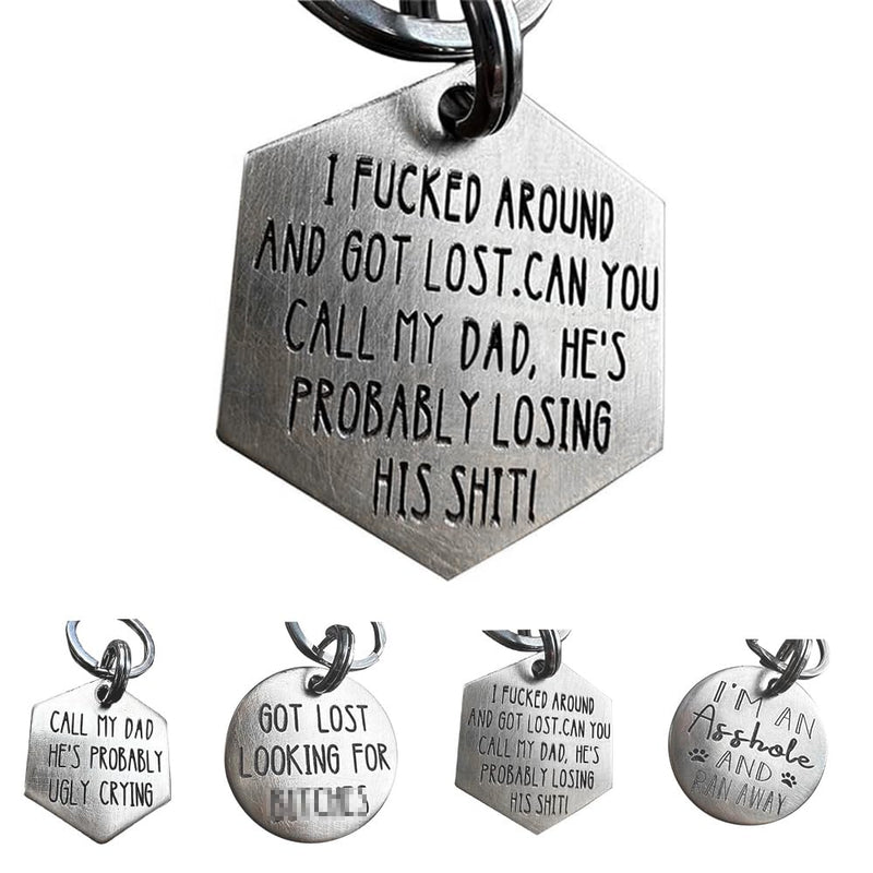 Funny Personalized Pet ID Tag | Stainless Steel Dog & Cat Collar Charm Gift