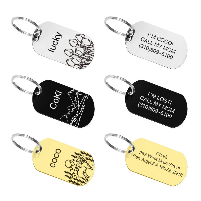 Both-Sides Engraved Pet ID Tag | Personalized Stainless Steel Dog & Cat Name Tag – Round, Rectangle & Circle