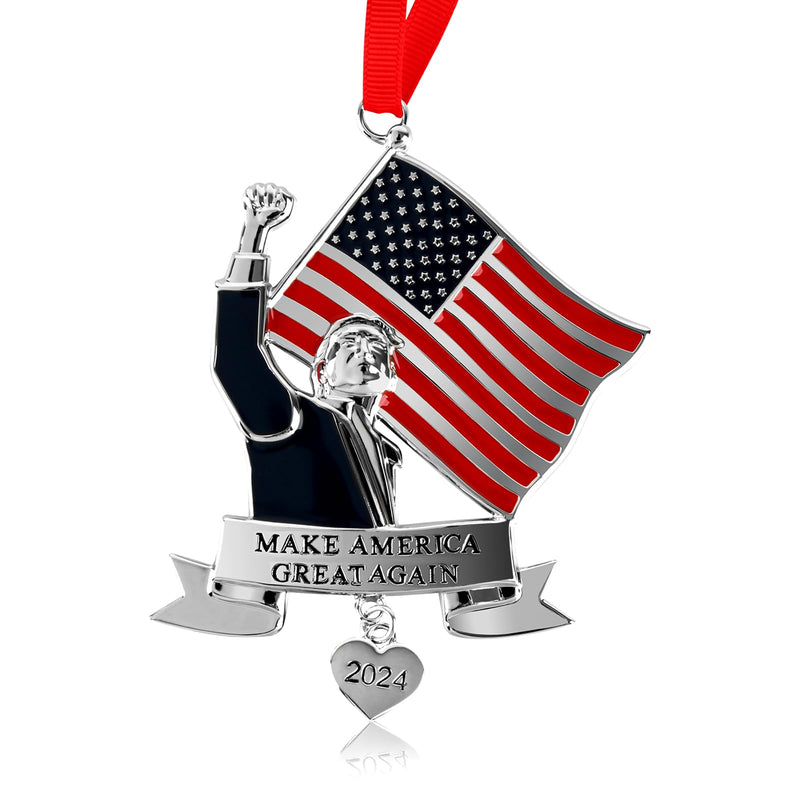 Holiday Jingle Donald Trump 2024 - Make America Great Again US Flag Christmas Ornament 2024 – 4 x 3 Inch Christmas Tree Ornaments