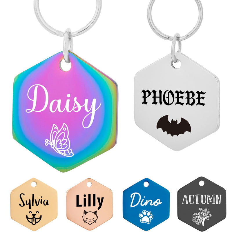 Hexagon Pet ID Tag | Double-Sided Laser Engraved Stainless Steel Dog & Cat Tag