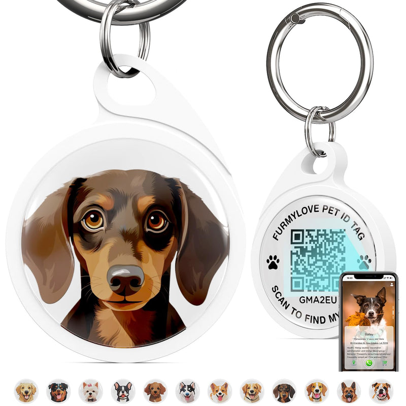 QR Code Dog ID Tag | Silent Personalized Pet Tag with Free Online Profile – Black Dachshund Pattern