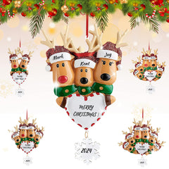 Personalized Heart Reindeer Christmas Ornaments 2024 - Custom Resin Elk Deer Ornament for Christmas Tree DIY Family Name Hanging Pendant Ornament for Friend & Family (Family of 3)