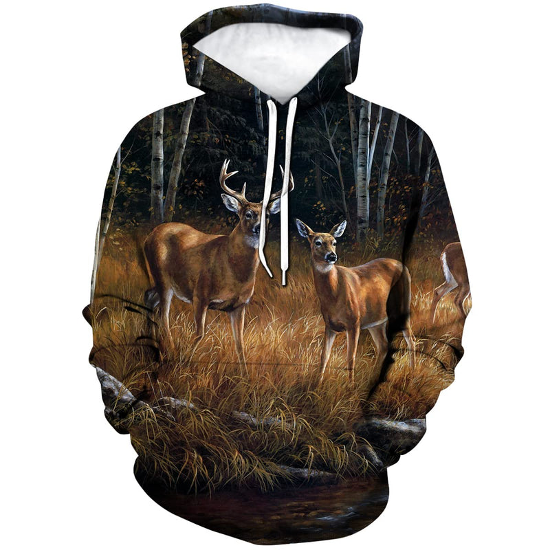 Benksrt Deer Hoodie Novelty Print Animal Hoodies Sweatshirt for Men WomenMulticolor12XL
